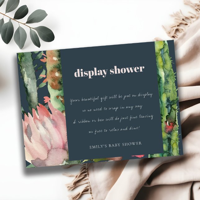 TARJETA DE RECEPCIÓN NAVY PINK FLORAL DESERT CACTI MOSTRAR BABY SHOWER (Subido por el creador)