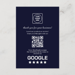Tarjeta De Recepción Navy QR Enlace de revisión de negocio de Google