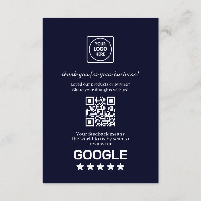 Tarjeta De Recepción Navy QR | Google Review Business Link (Anverso)