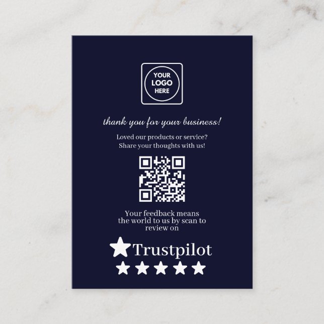 Tarjeta De Recepción Navy QR | Trustpilot Business Thank You Link (Anverso)