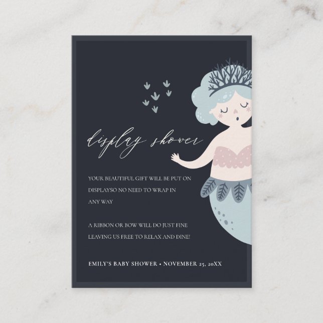 TARJETA DE RECEPCIÓN NAVY RUBOR BLUE LITTLE MERMAID MOSTRAR BABY SHOWER (Anverso)