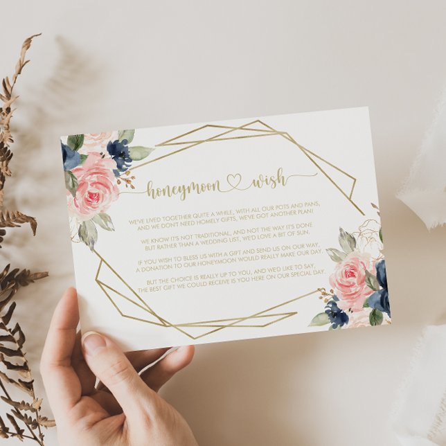 Tarjeta De Recepción Navy Rubor Floral Gold Wish Geométrico de luna de  (Subido por el creador)