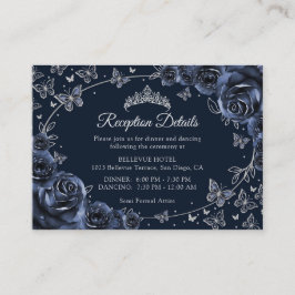 Tarjeta De Recepción Navy Silver Quinceanera Reception Details