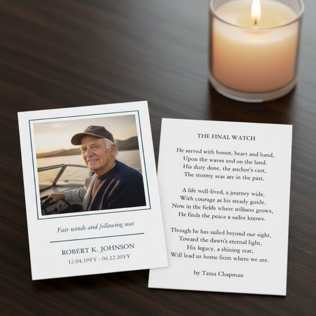 Tarjeta De Recepción Navy Veteran Prayer Card Tribute Poem Handout Card (Wallet prayer card with photo and ex-serviceman poem (all wording editable))
