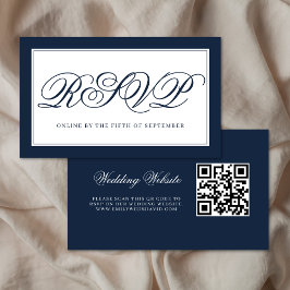Tarjeta De Recepción Navy y elegancia blanca QR RSVP