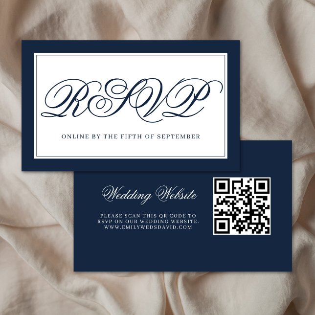 Tarjeta De Recepción Navy y elegancia blanca QR RSVP (Subido por el creador)
