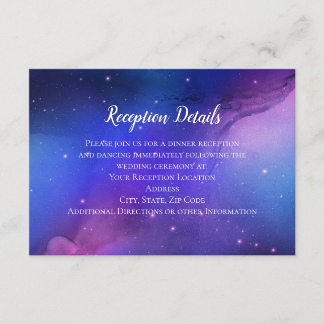 Tarjeta De Recepción Nebulosa púrpura Boda del espacio ultraterrestre d (Anverso)