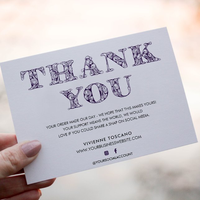 TARJETA DE RECEPCIÓN NEGOCIOS GRACIAS AL ELEGANTE LOGO PURPLE SWIRL (Subido por el creador)