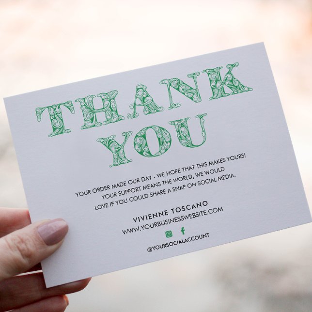 TARJETA DE RECEPCIÓN NEGOCIOS GRACIAS AL ELEGANTE LOGO VERDE SWIRL (Subido por el creador)