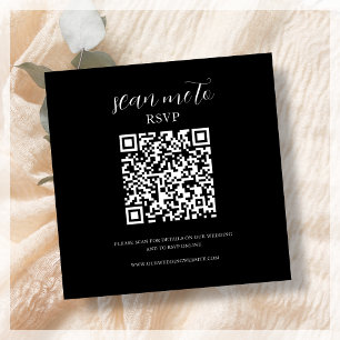 Tarjeta De Recepción Negra   Código QR RSVP de boda