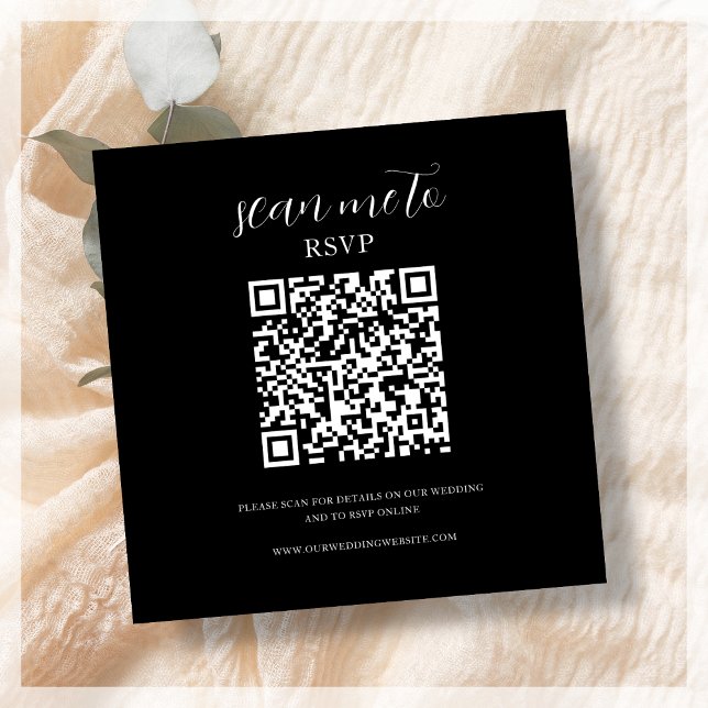 Tarjeta De Recepción Negra | Código QR RSVP de boda (Subido por el creador)