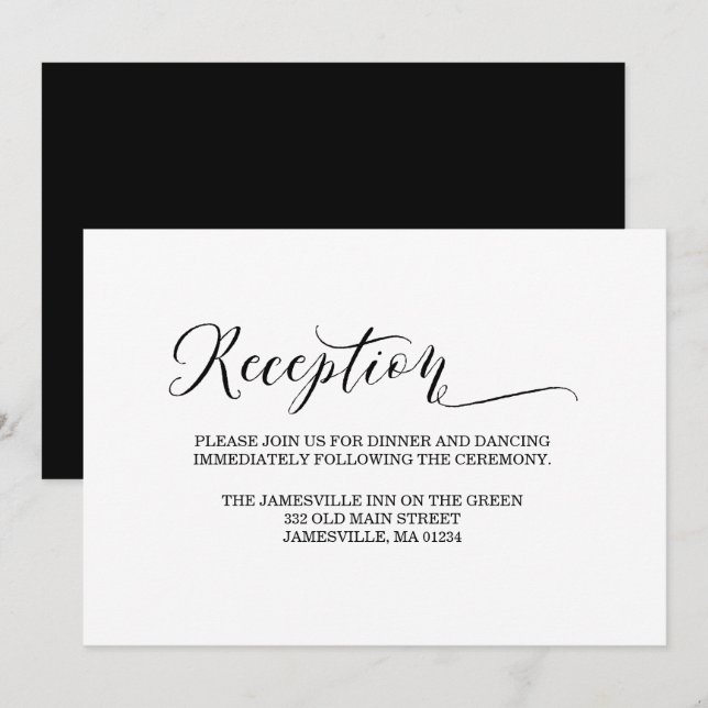 Tarjeta de recepción negra y blanca elegante y min (Anverso / Reverso)