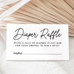 Tarjeta De Recepción Negrita Black Script Baby Shower Diaper Raffle<br><div class="desc">Cuidadas y minimalistas tarjetas de rifa de pañales para la ducha de bebé con un moderno guión negro. Personalice las simples tarjetas de rifa de pañales en blanco y negro con su texto personalizado a continuación. La tarjeta proporciona espacio para que cada invitado escriba su nombre. El diseño se coordina...</div>