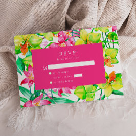 Tarjeta De Recepción Negrita Floral Pink Watercolor Wedding RSVP