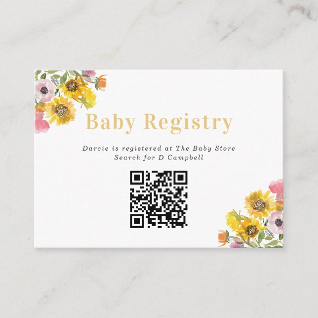Tarjeta De Recepción Negrita Flores Amarillas y Rosa Registro de Bebés  (Anverso)
