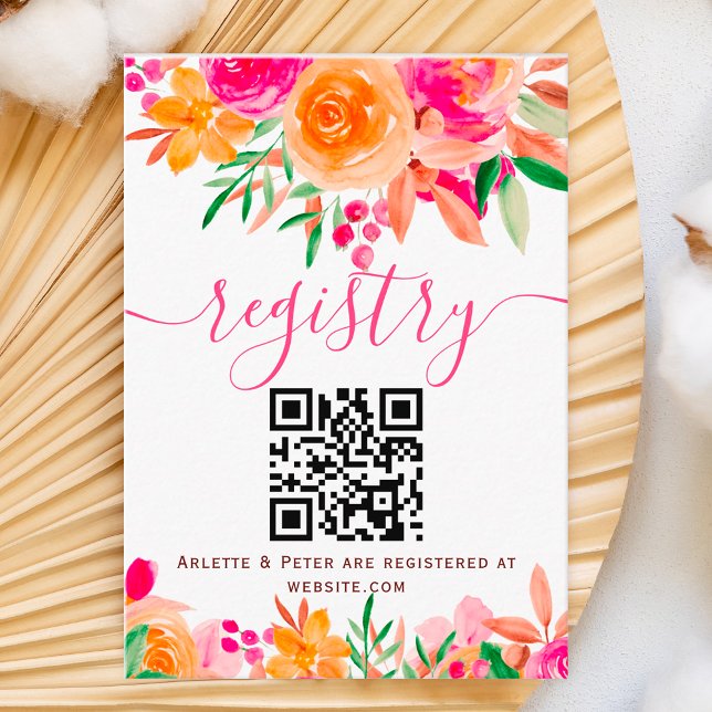 Tarjeta De Recepción Negrita otoño floral acuarela registro de ducha de (Bold fall floral watercolor bridal shower registry enclosure card)