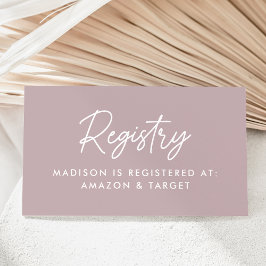 Tarjeta De Recepción Negrita Script Dusty Purple Registro Baby Shower