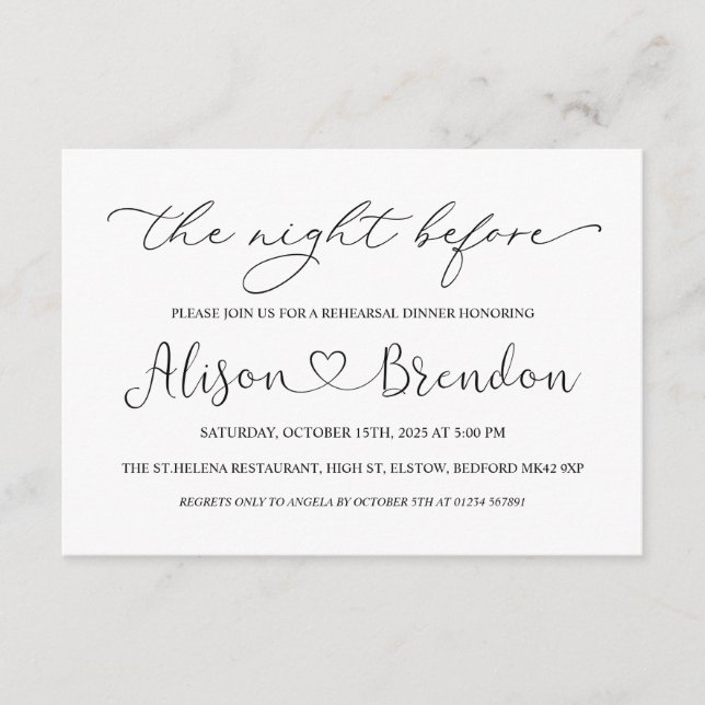 Tarjeta De Recepción Negro Blanco Bienvenidos a la Noche Anterior (Anverso)