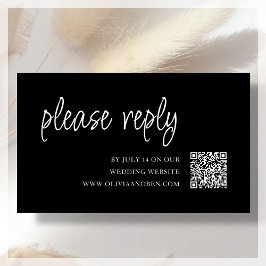 Tarjeta De Recepción Negro | Código QR | RSVP de Boda