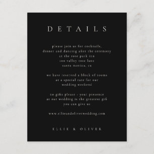 Tarjeta De Recepción Negro con detalles beige boho Boda moderno