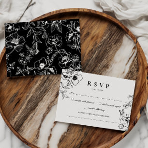 Tarjeta De Recepción Negro elegante   White Floral Garden Wedding RSVP