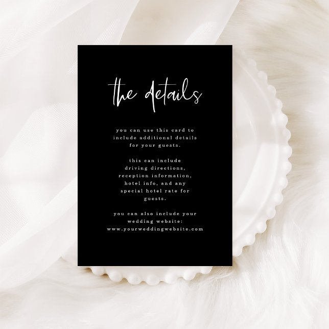 Tarjeta De Recepción Negro moderno | Detalles del invitado del Boda (Subido por el creador)