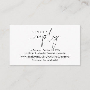 Tarjeta De Recepción Negro moderno, RSVP en línea vía sitio web Boda