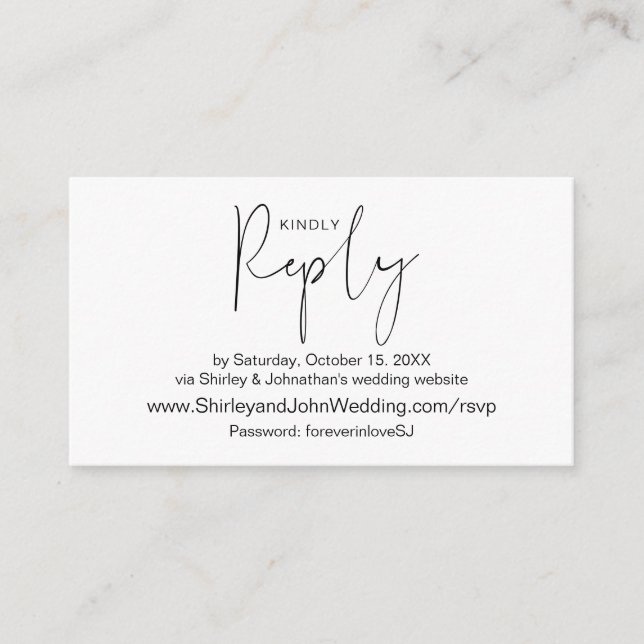 Tarjeta De Recepción Negro moderno, RSVP en línea vía sitio web Boda (Anverso)