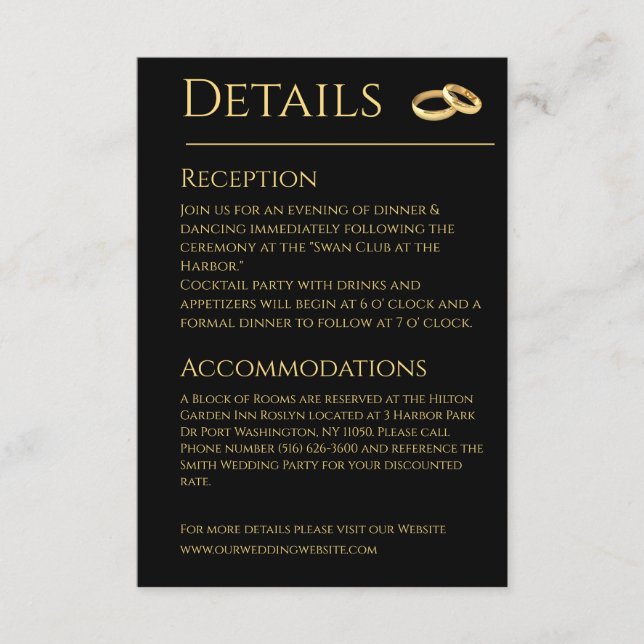 Tarjeta De Recepción Negro y Boda de oro- (Anverso)