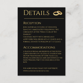 Tarjeta De Recepción Negro y Boda de oro-