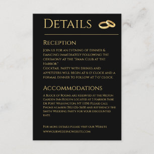 Tarjeta De Recepción Negro y Boda de oro-