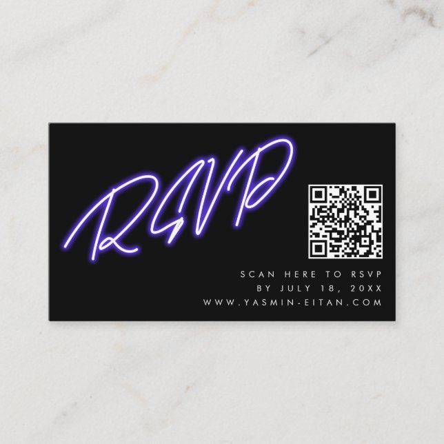 Tarjeta De Recepción Neon Purple Glow Black Modern Wedding RSVP (Anverso)