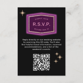 Tarjeta De Recepción Neon Rótulo Vegas Boda código QR RSVP en línea