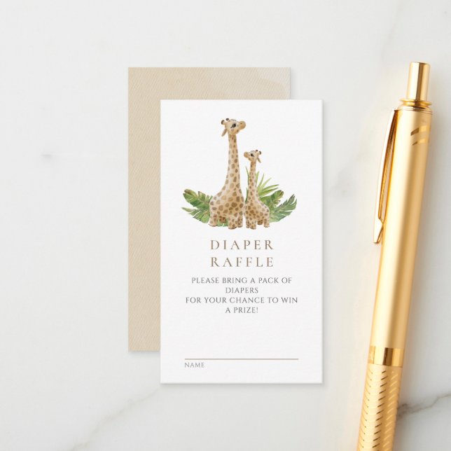 Tarjeta De Recepción Neutral Boho Giraffe Baby Shower Diaper Raffle (Anverso/Reverso In Situ)