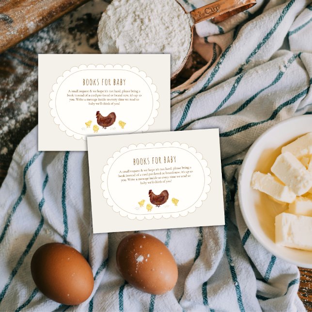 Tarjeta De Recepción Neutral Boho Granja Pollo Libros Para Fiesta De Be (Neutral Boho Farm Chicken Books For Baby Shower Enclosure Card)