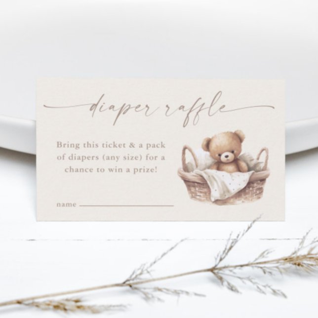 Tarjeta De Recepción Neutral Boho Teddy Bear Baby Shower Diaper Raffle (Gender Neutral Teddy Bear Boho Baby Shower Diaper Raffle Enclosure Cards.)