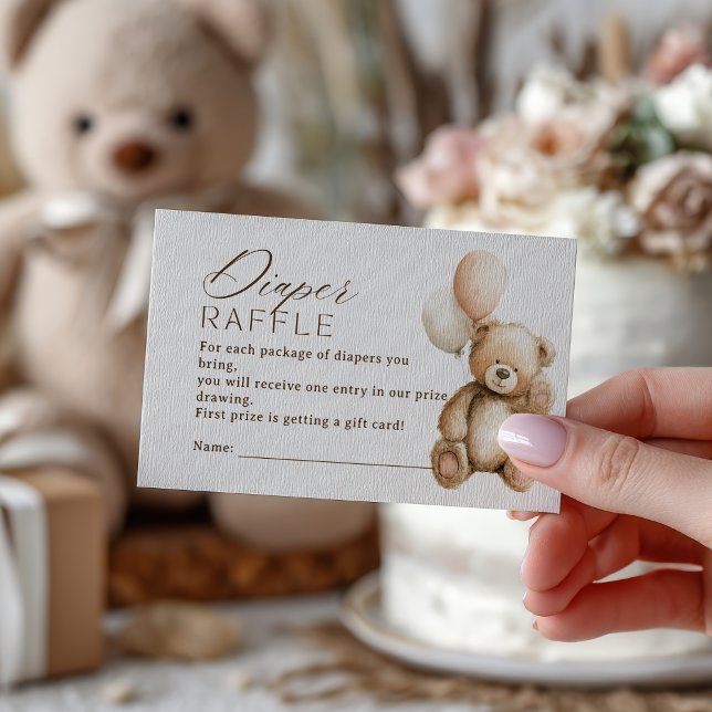 Tarjeta De Recepción Neutral Boho Teddy Bear Diaper Raffle Baby Shower (Neutral Boho Teddy Bear Diaper Raffle Baby Shower Enclosure Card)
