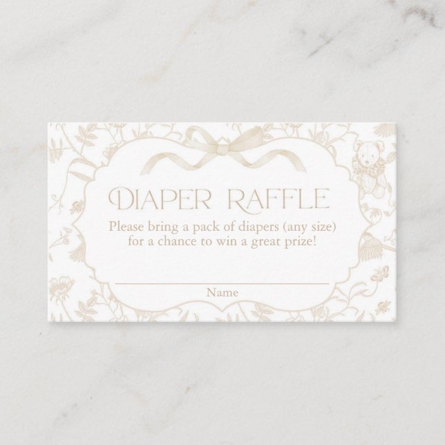 Tarjeta De Recepción Neutral Bow Baby Shower Diaper Raffle (Anverso)
