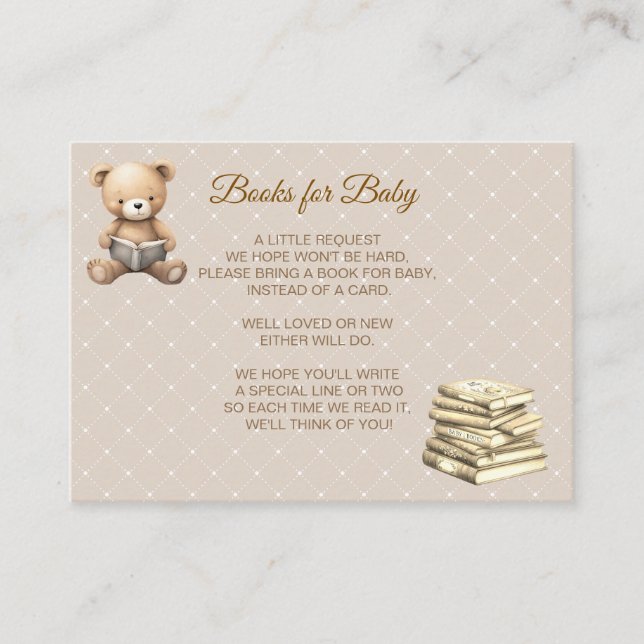 Tarjeta De Recepción Neutral Brown Teddy Bear - Books for Baby (Anverso)