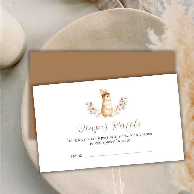Tarjeta De Recepción Neutral Bunny Wildflower Diaper Raffle Baby Shower (Neutral Bunny Wildflower Diaper Raffle Baby Shower Enclosure Card)