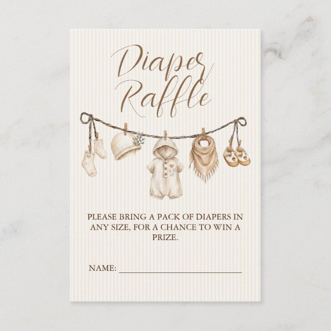 Tarjeta De Recepción Neutral Clothesline Baby Shower Diaper Raffle (Anverso)