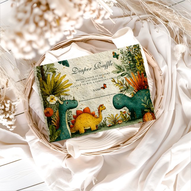 Tarjeta De Recepción Neutral Dinosaur Baby Shower Diapper Raffle (Subido por el creador)
