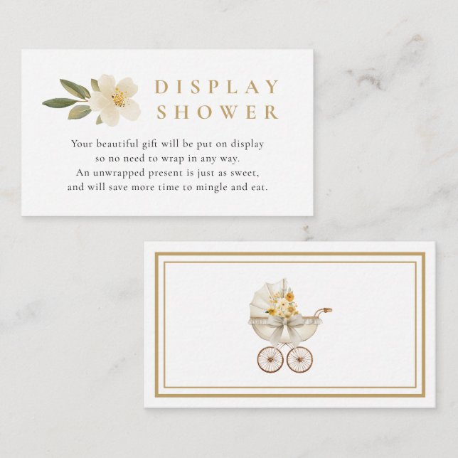 Tarjeta De Recepción Neutral Display Shower Card Ivory & Golden Floral (Anverso / Reverso)