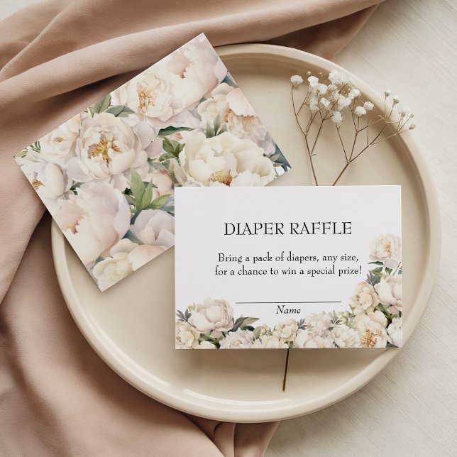 Tarjeta De Recepción Neutral Ivory Peony Diaper Raffle Floral (Subido por el creador)