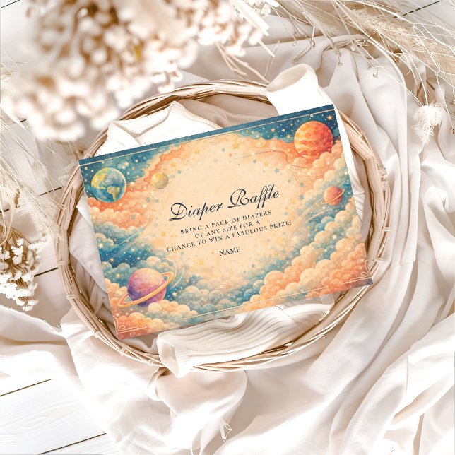 Tarjeta De Recepción Neutral Space Planets Stars Diapper Raffle  (Subido por el creador)