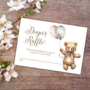 Tarjeta De Recepción Neutral Teddy Bear Baby Shower Diaper Raffle