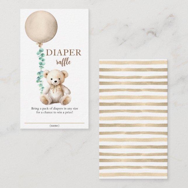 Tarjeta De Recepción Neutral Teddy Bear Diaper Raffle Baby Shower (Anverso / Reverso)