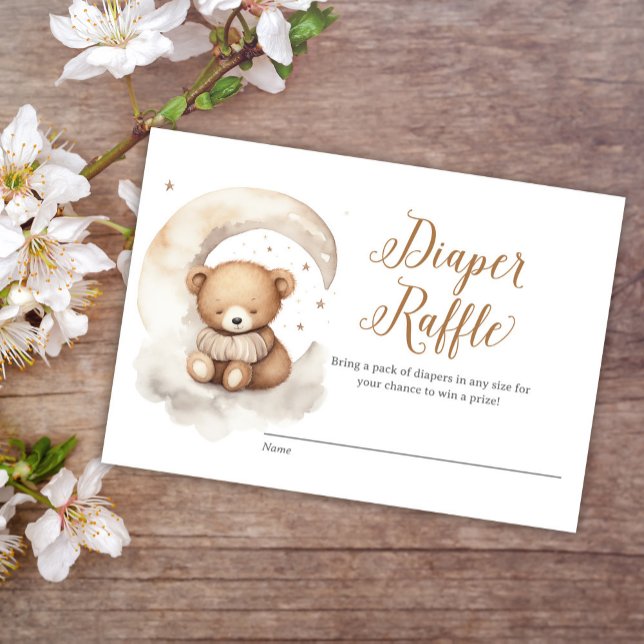 Tarjeta De Recepción Neutral Teddy Bear Moon Baby Shower Diaper Raffle (Subido por el creador)