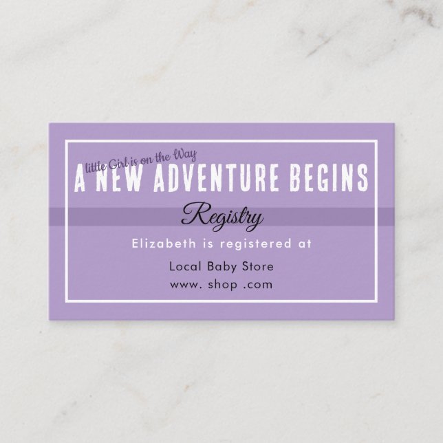 Tarjeta De Recepción New Adventure Purple Registry Enclosure Card (Anverso)