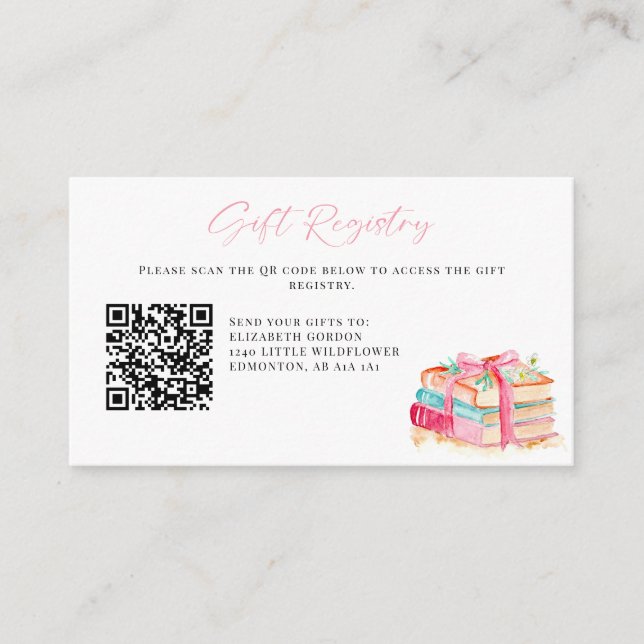 Tarjeta De Recepción New Chapter Baby Shower Gift Registry QR Book (Anverso)